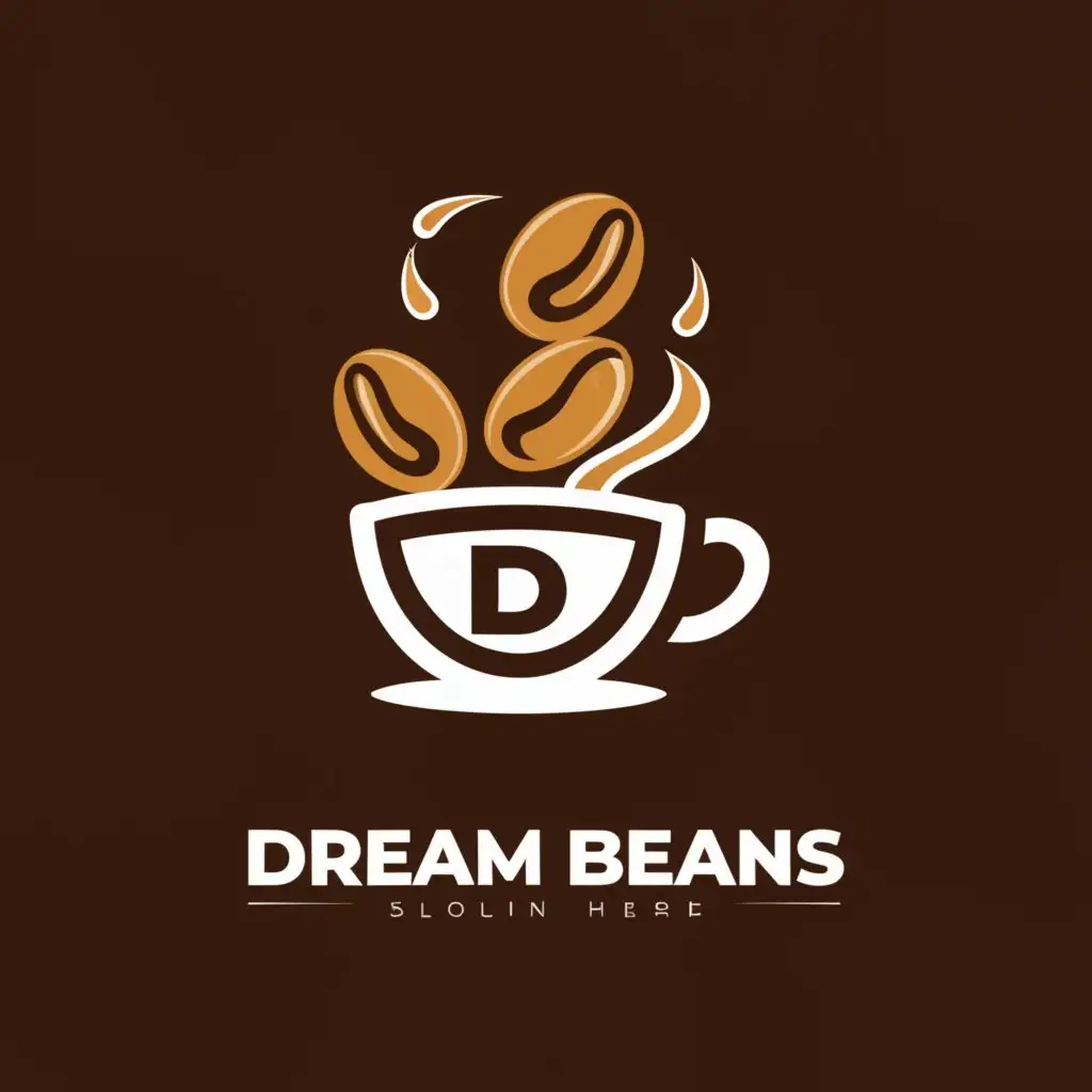 LOGO-Design-For-Dream-Beans-Coffee-Beans-D-with-Cup-and-Smoke-in-Wave-Lines
