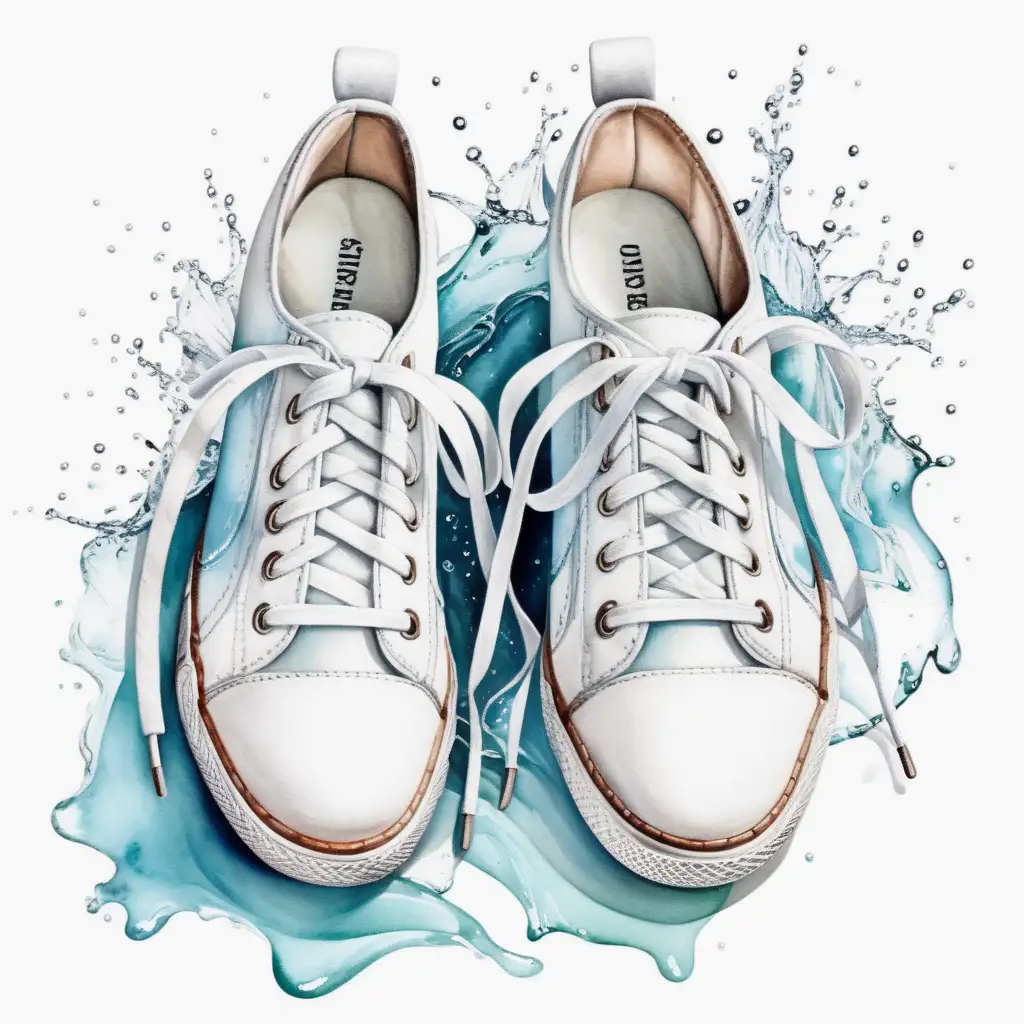 Water Colored Shoes with Laces on a Beautiful White Background