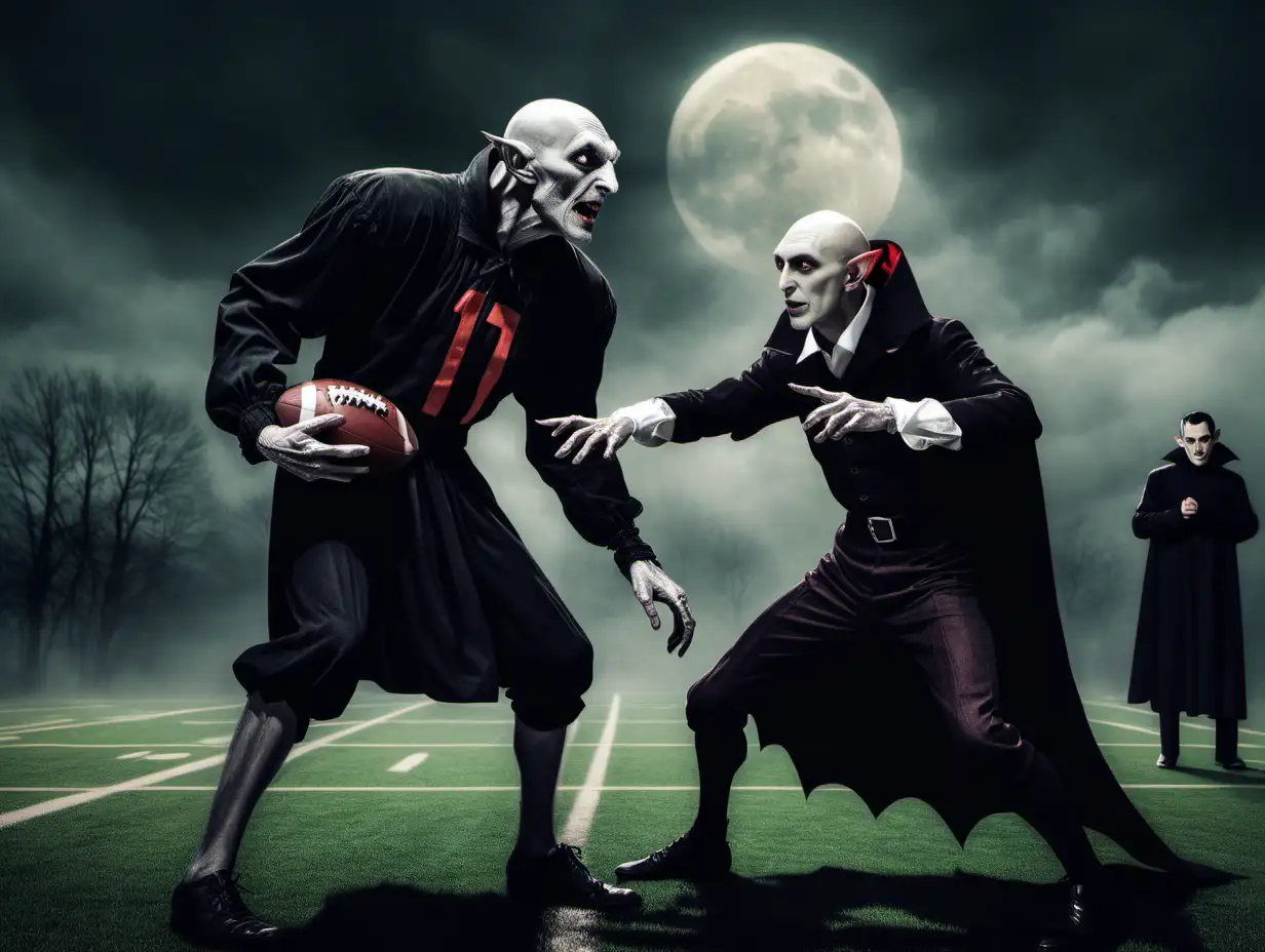 Nosferatu playing American football with Dracula 