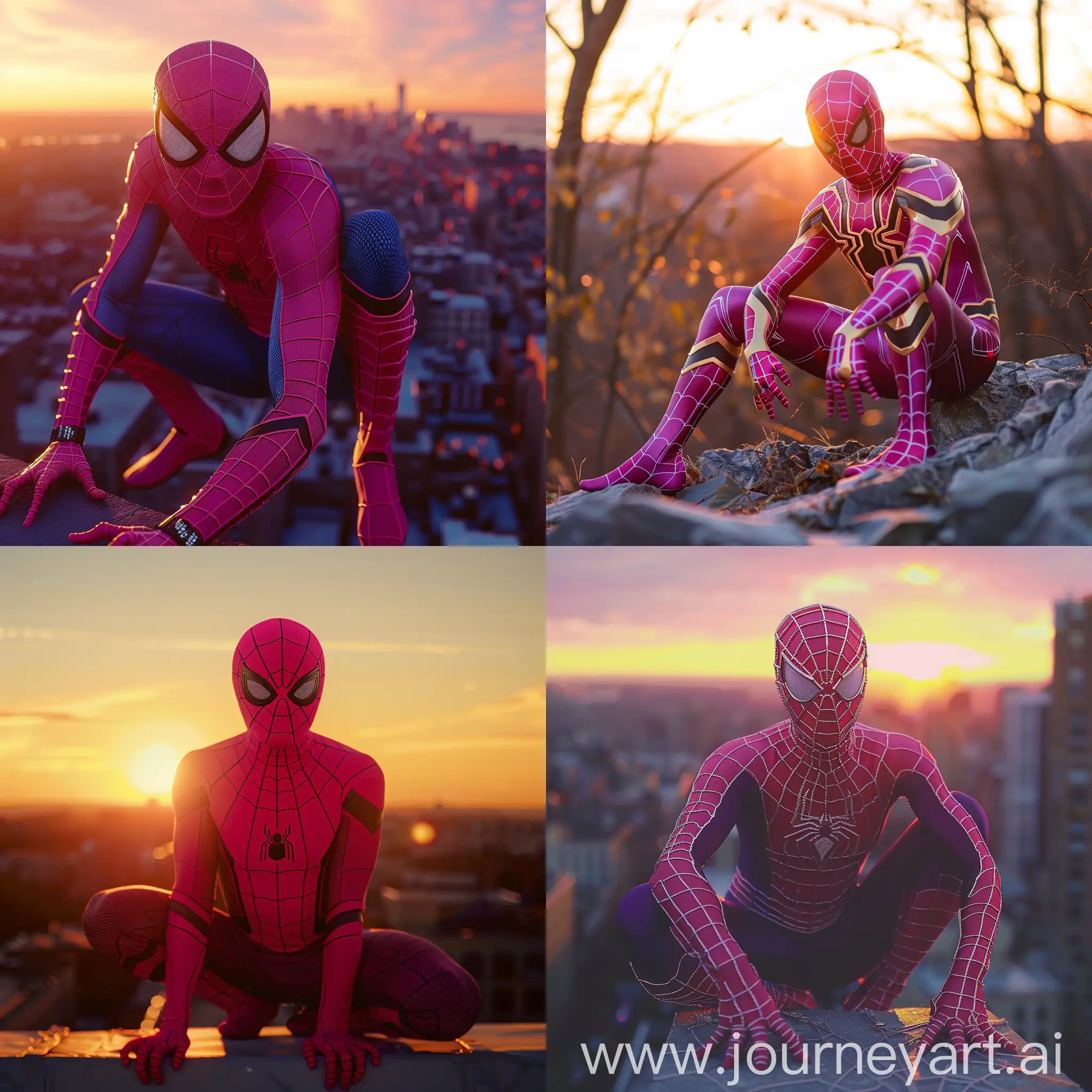 pink spiderman at sunset


