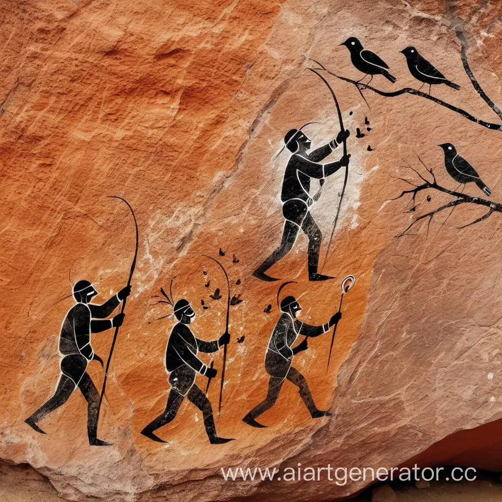 Men-Hunting-Birds-Through-Rock-Painting