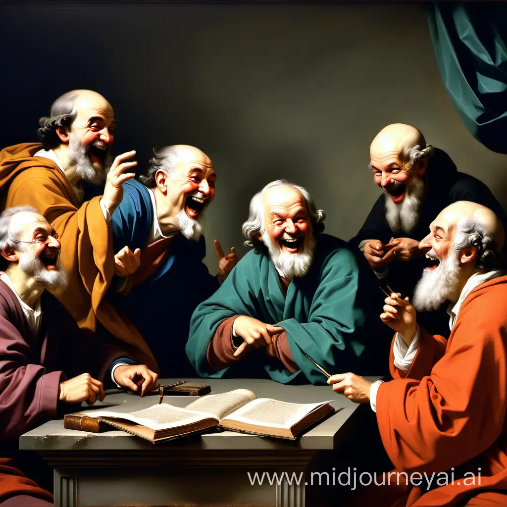 Philosophers Laughing Together in Classic Style Painting