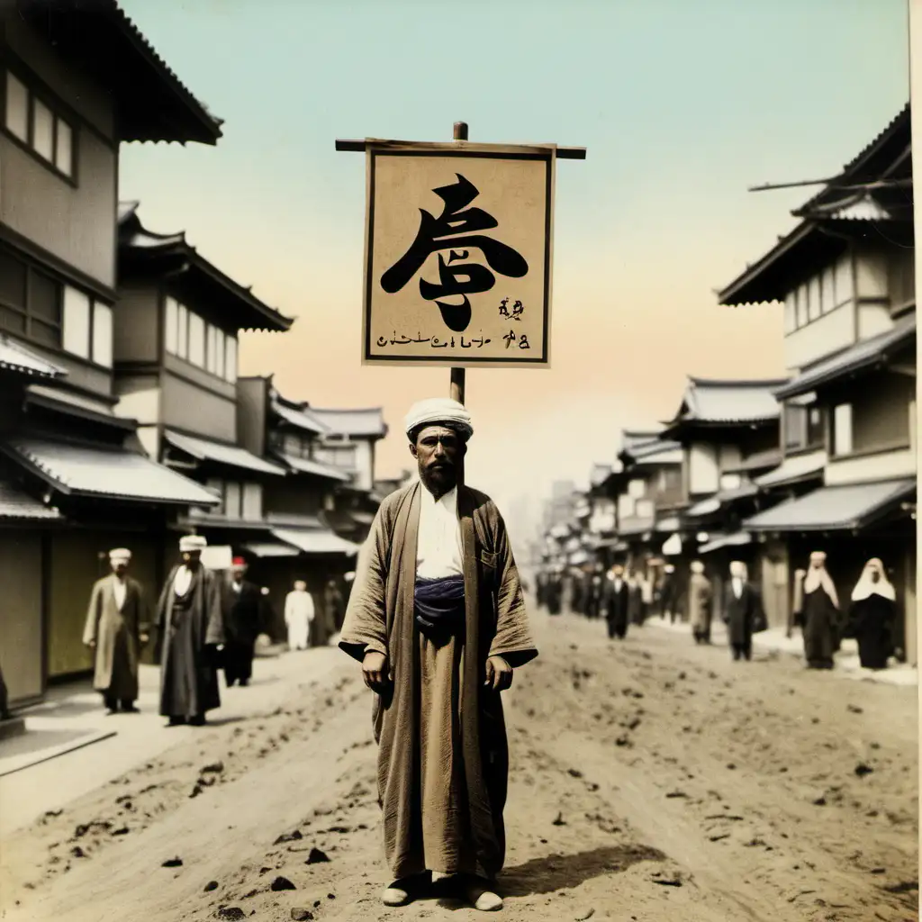 Arab Man in Late 1800s Tokyo City Color Photograph