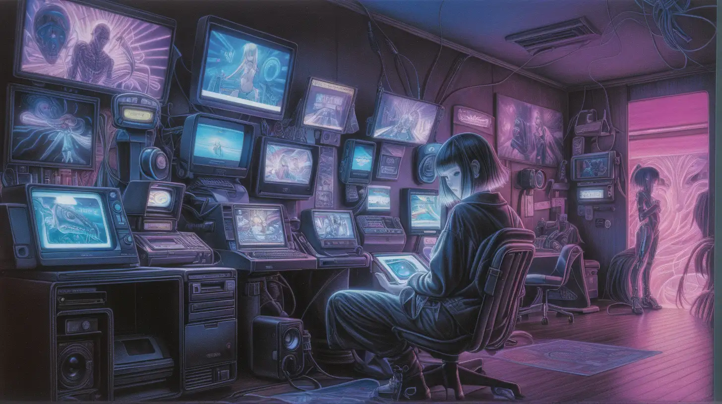 chroma, twisted rays, VGA, cyberpunk art, senary, art by John Kenn mortense,by hajime sorayama,  clear focus, instax, art by atey ghailan