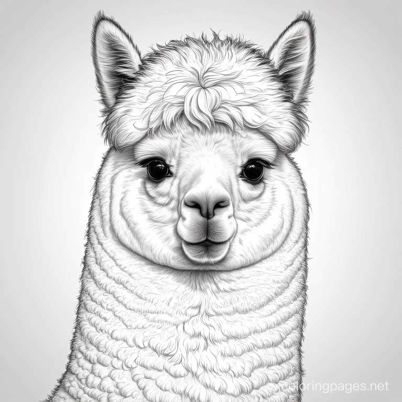 ALPACA PORTRAIT

, Coloring Page, black and white, line art, white background, Simplicity, Ample White Space. The background of the coloring page is plain white to make it easy for young children to color within the lines. The outlines of all the subjects are easy to distinguish, making it simple for kids to color without too much difficulty