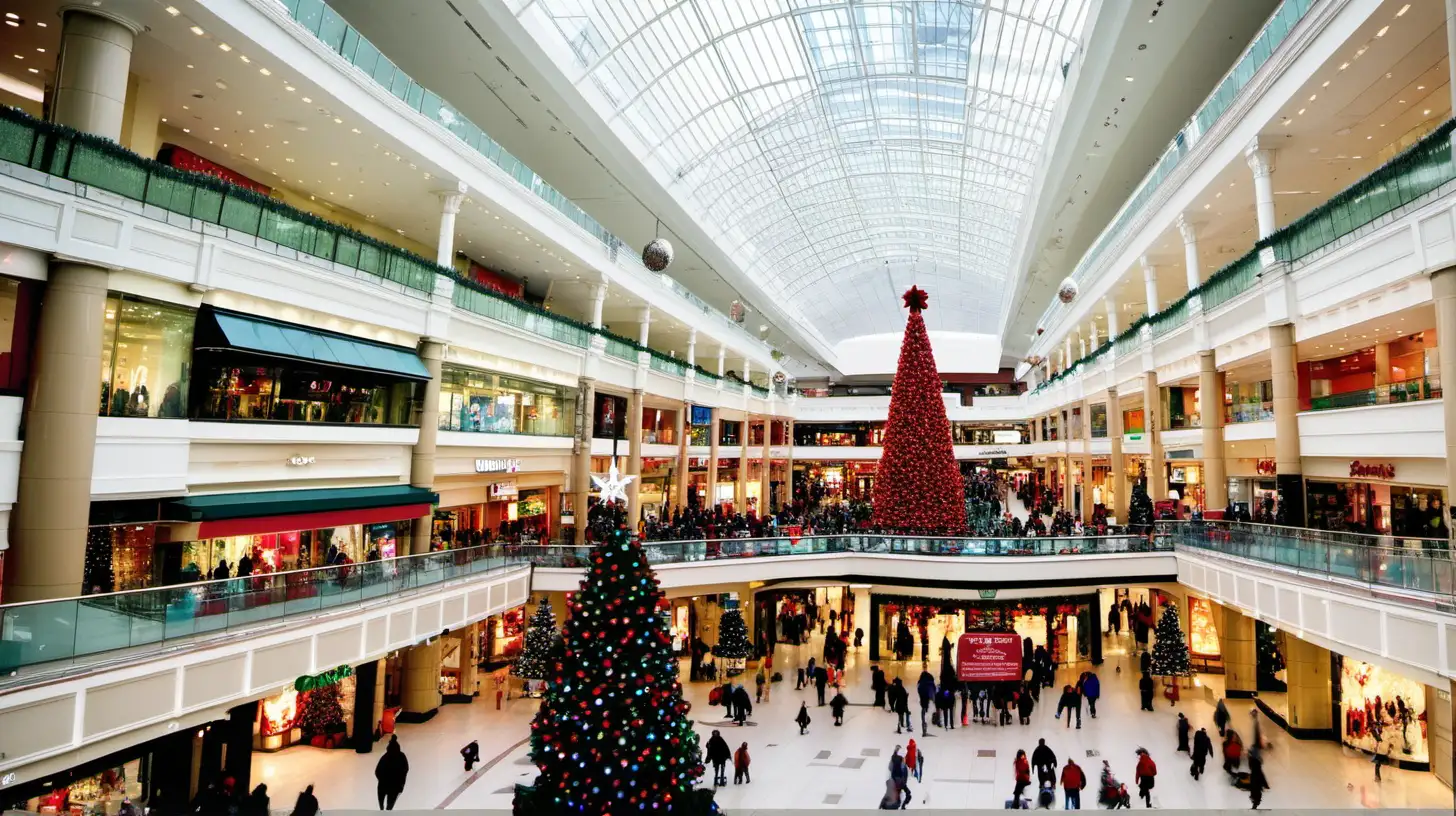 Festive Christmas Shopping at a Vibrant Mall