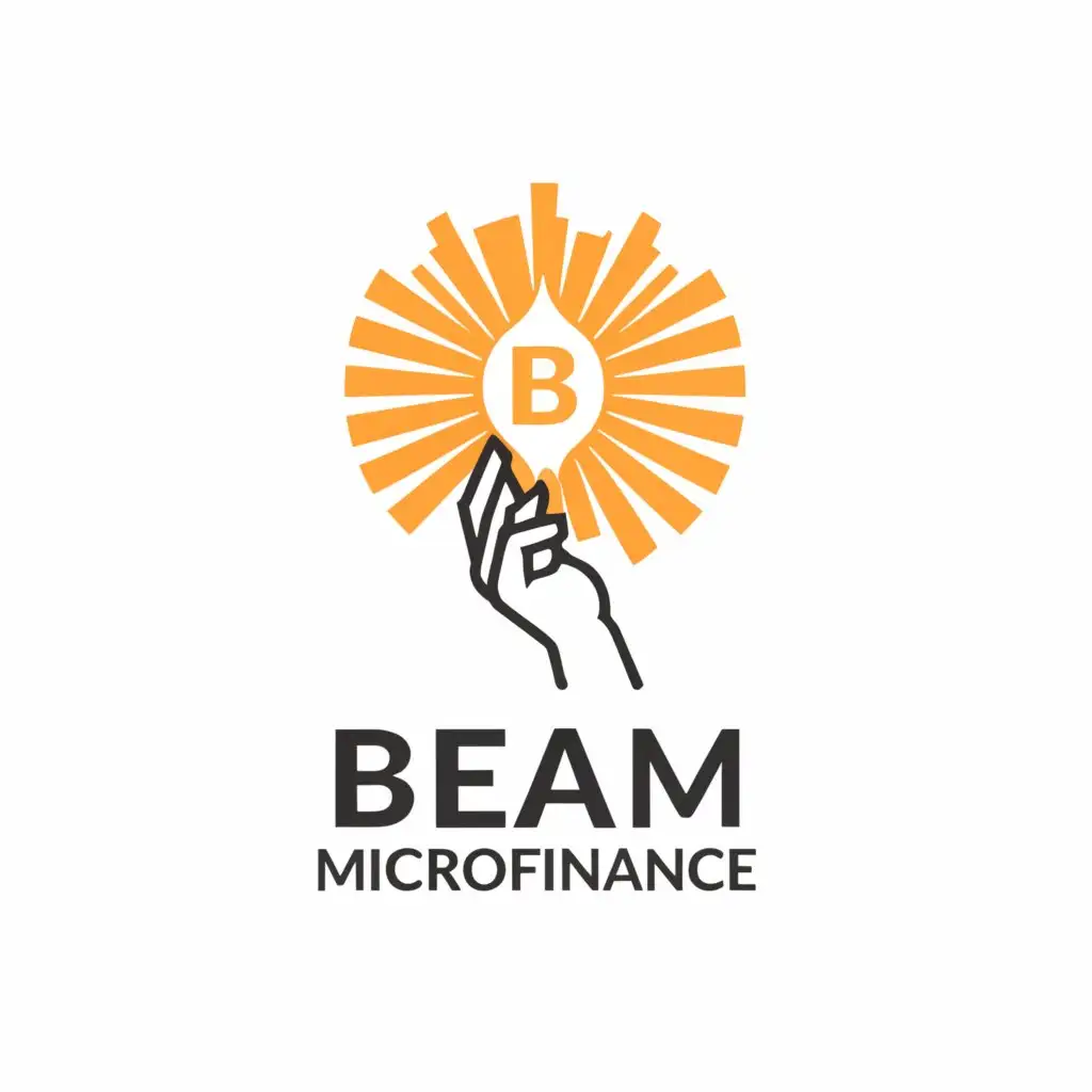 a logo design,with the text "Beam microfinance", main symbol:Hand, beam of light, money notes and a capital B,complex,be used in Finance industry,clear background