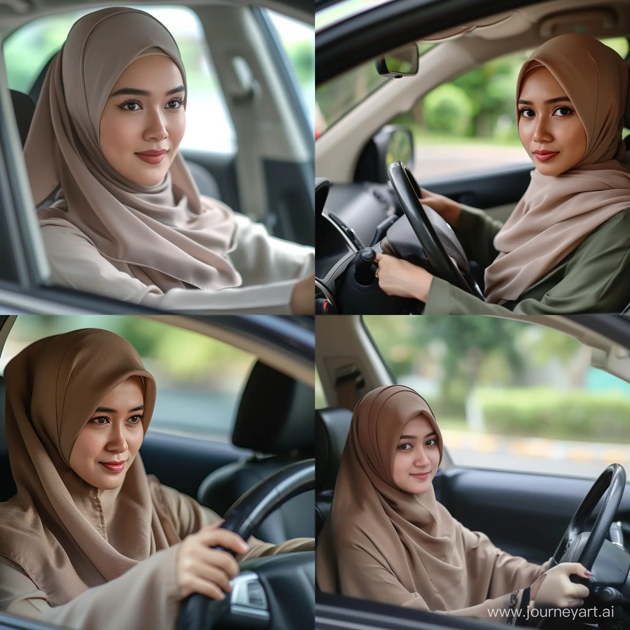 Elegantly-Driving-Indonesian-Hijab-Woman-in-a-Car