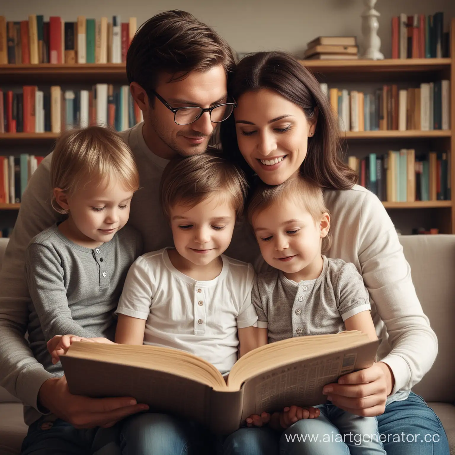 Family-Reading-Together-Enjoying-a-Collection-of-Books