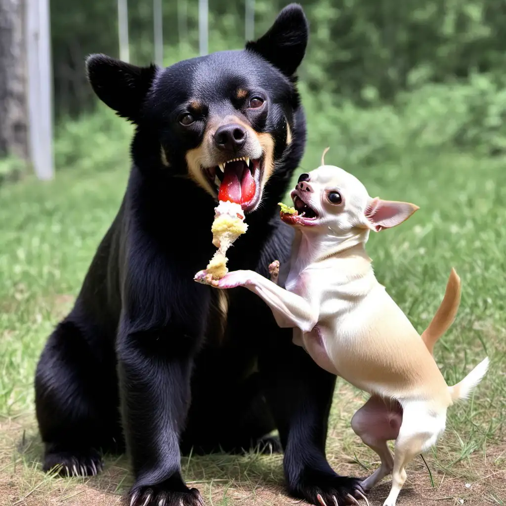 bear eating a chihuaua