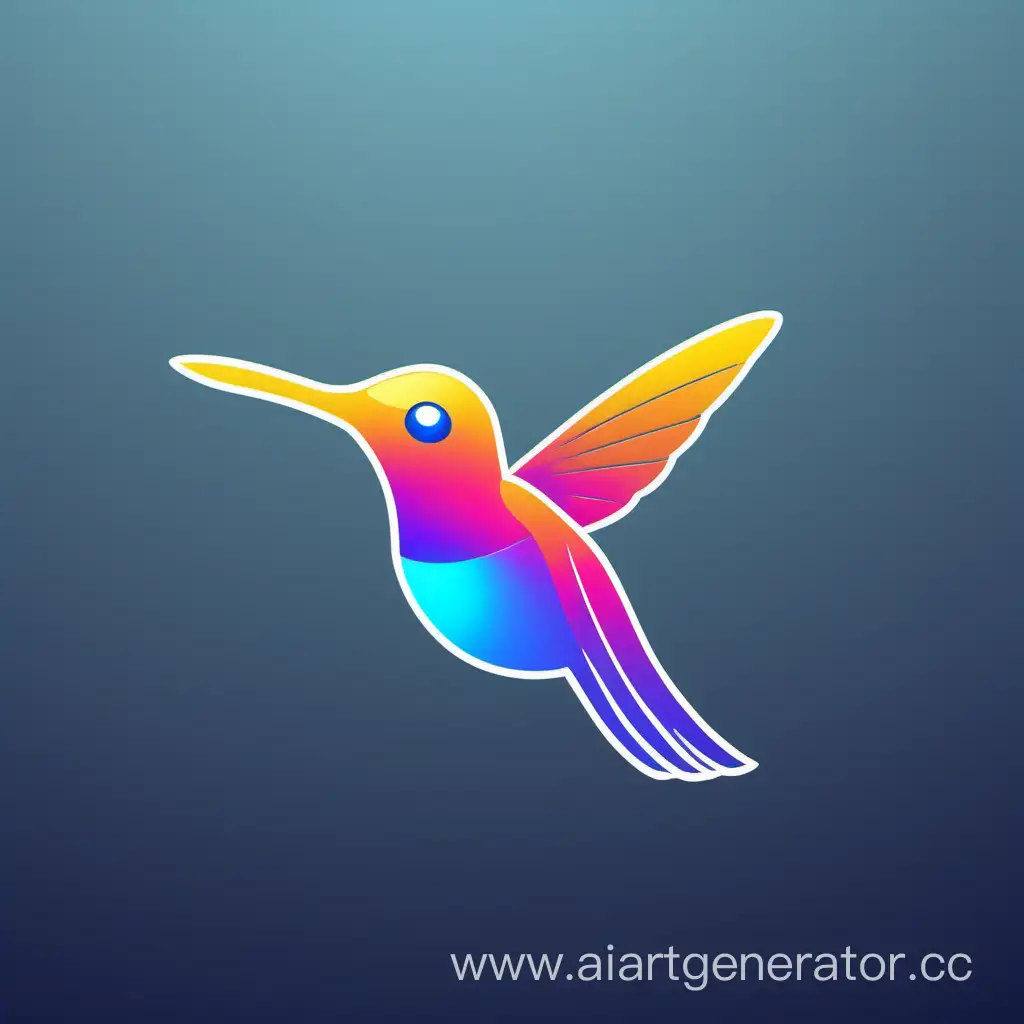 A vibrant and soft and simple interface, designed specifically for programmers. At the center of the screen is a sleek, metallic hummingbird. Resolution is 1024x1024. Soft high-contrast 2-4 colors. Vector image.