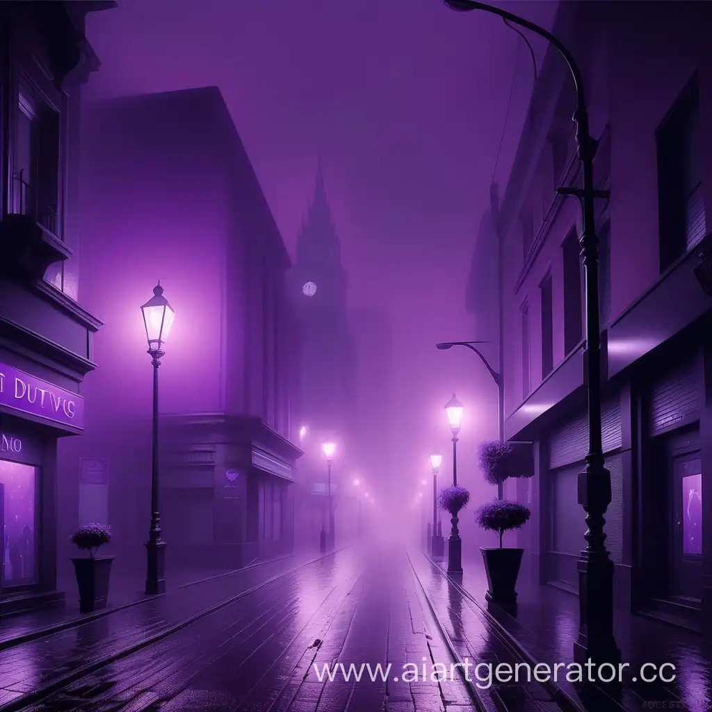 ночной город в темно-фиолетовом тумане