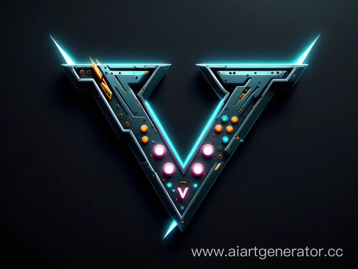Cyberpunk-Style-V-Logo-with-Joysticks-and-Lightning-Frames