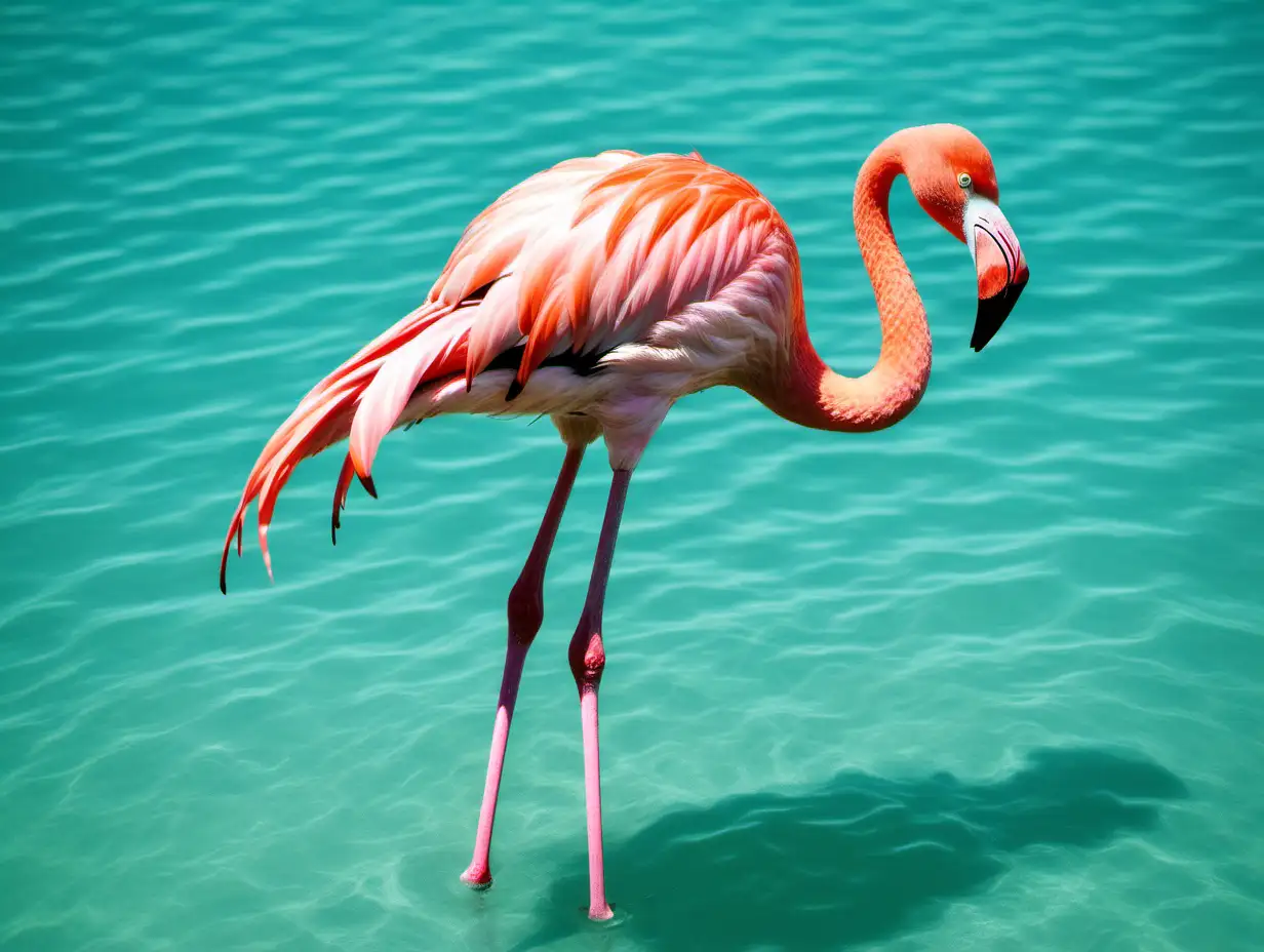 Graceful Flamingo Wading in Tranquil Turquoise Waters