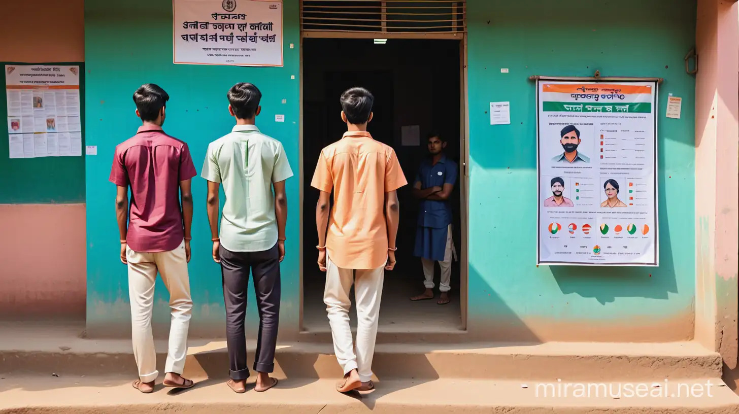 illustration indian youth outside polling booth