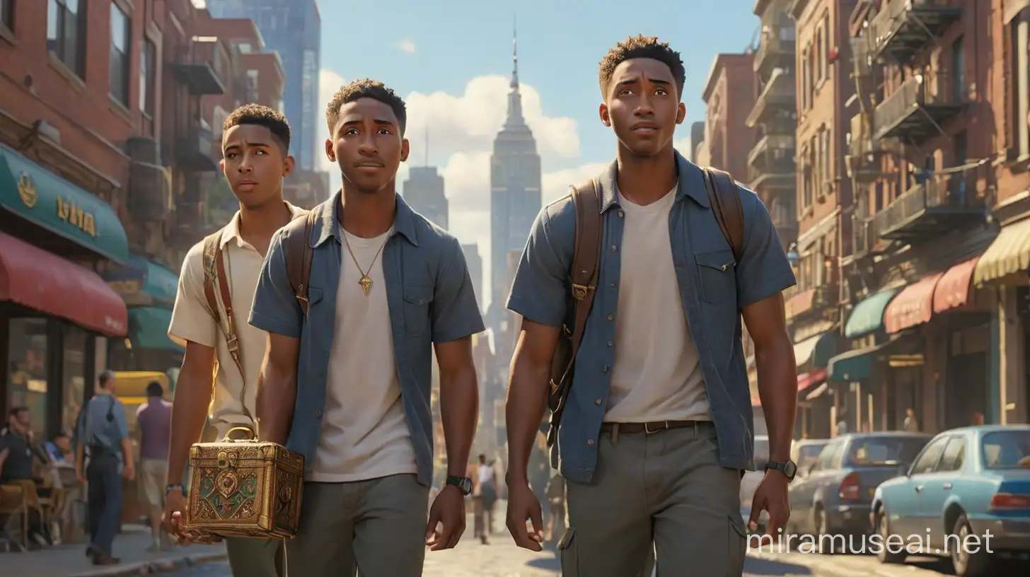 African American Men Walking Through City with Friendship Treasure Box
