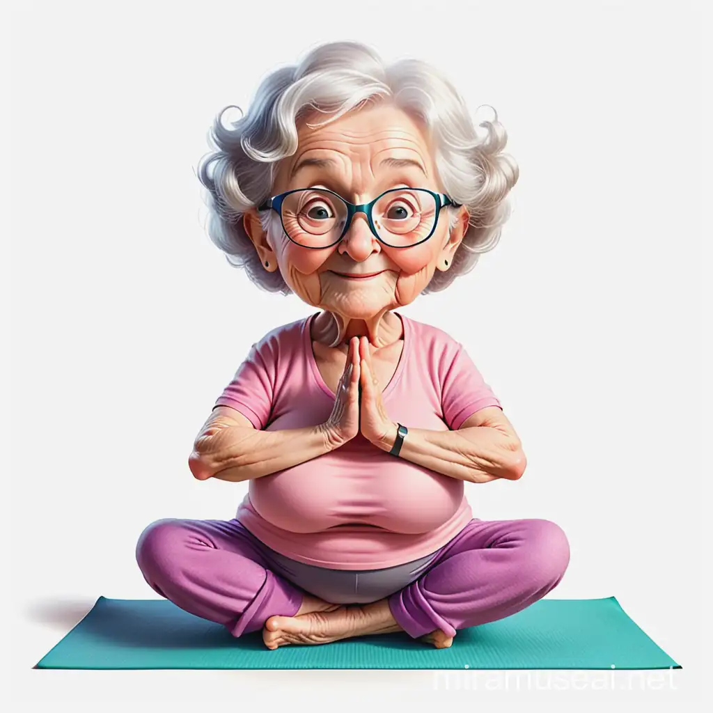 Cheerful Grandma Illustration Practicing Yoga with Quirky Style