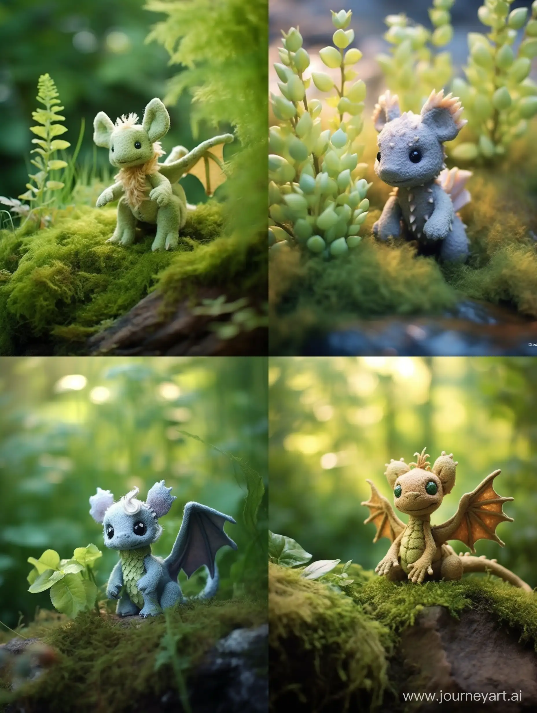 Delicate-FairyTale-Wool-Dragon-Figurine-amidst-Enchanting-Felted-Plants