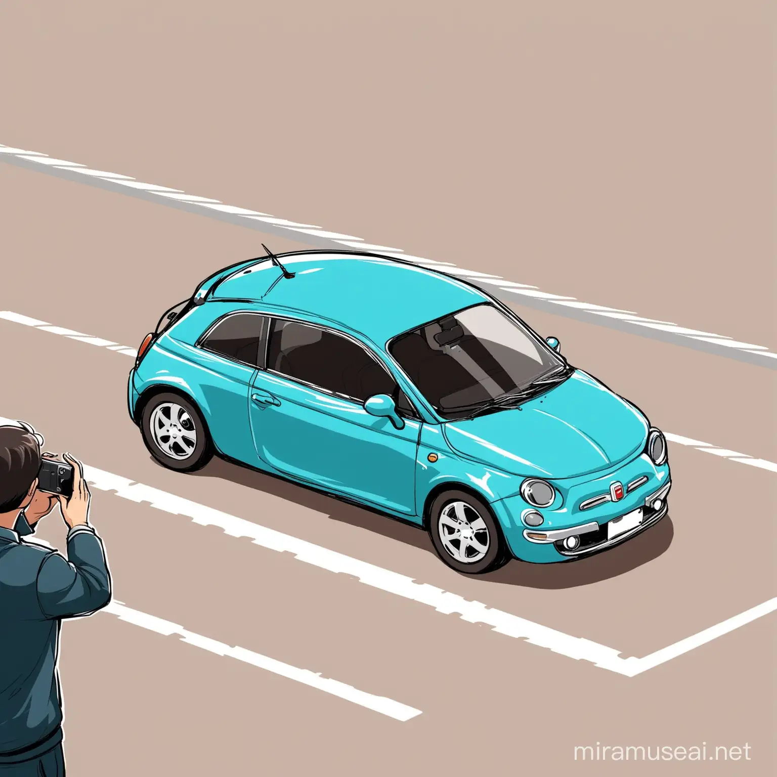 Man Taking Picture of Car Parked Illegally in Disabled Parking Spot Cartoon Style