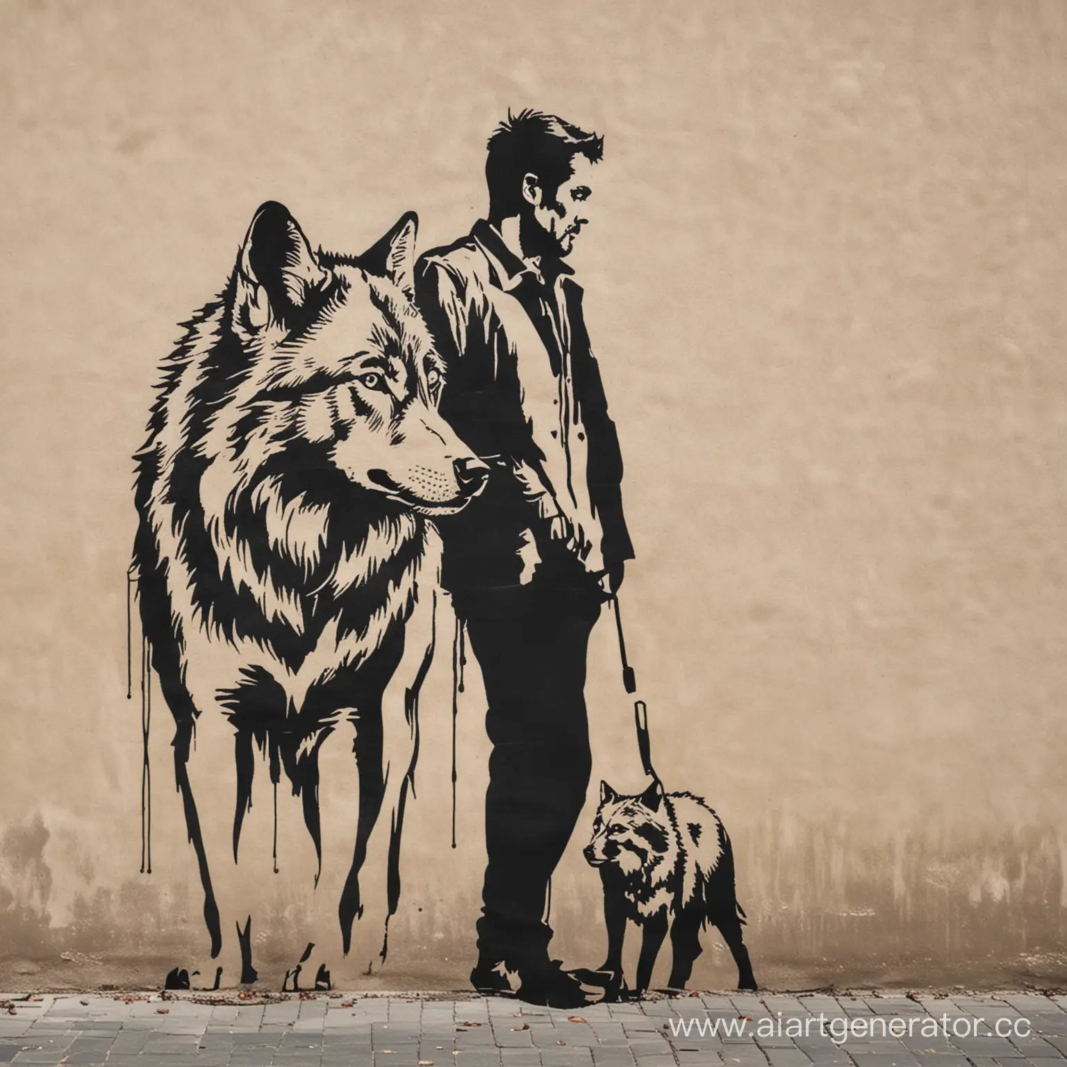 Urban-Street-Art-Man-with-Wolf-Stencil