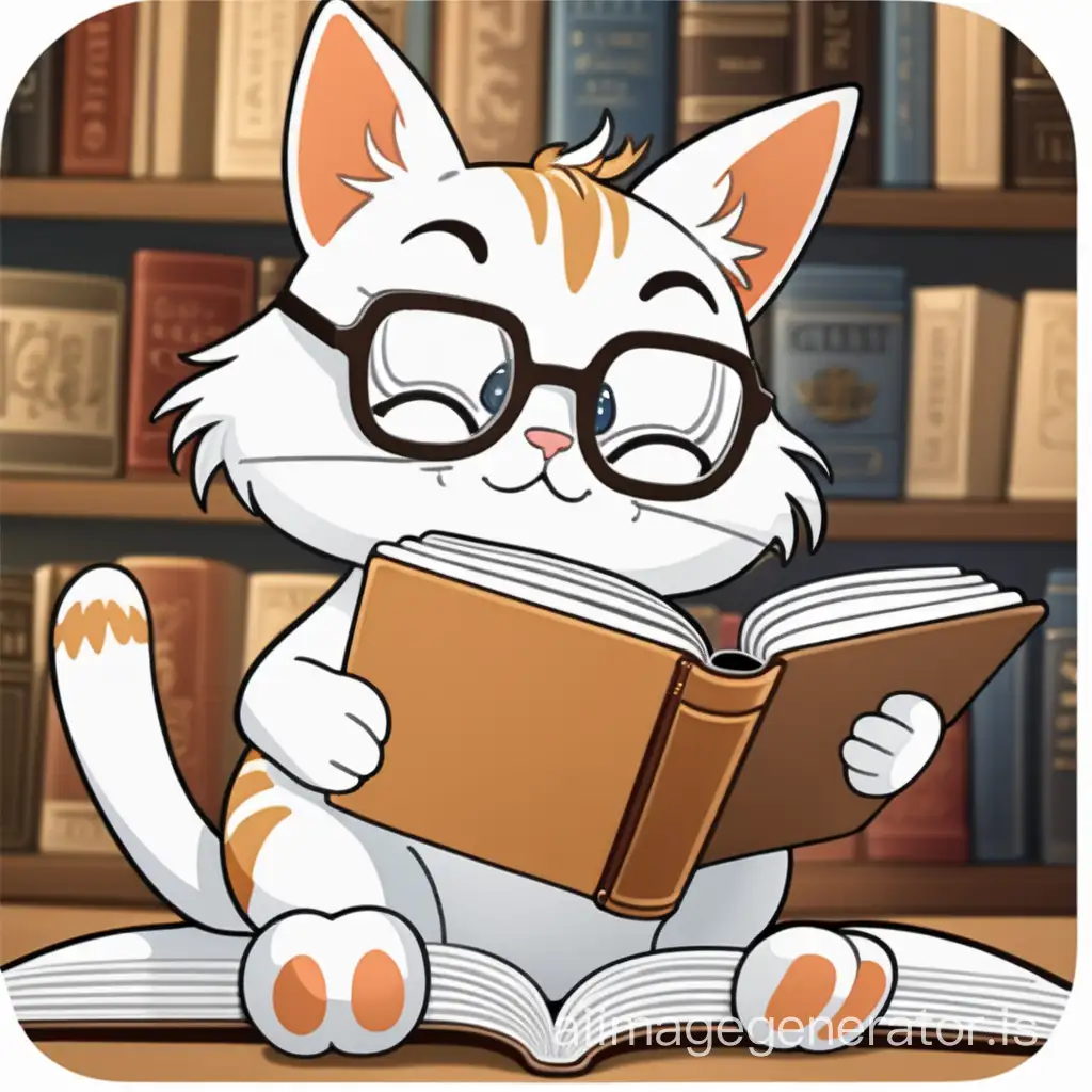 Intelligent-Cat-Engrossed-in-Reading-Activity-Cartoon-Book-and-Sticker