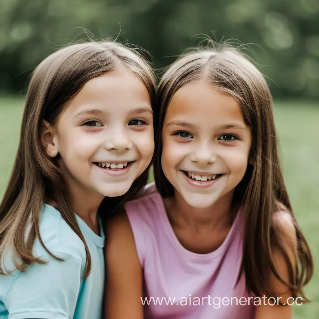 Two 8 year old girls with brown hair smiling