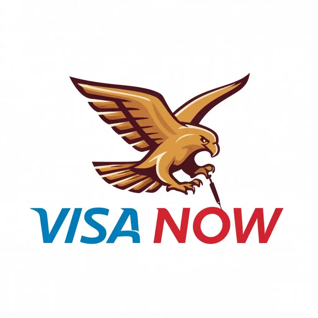 a logo design,with the text "VISA NOW", main symbol:Eagle holding pen,complex,clear background