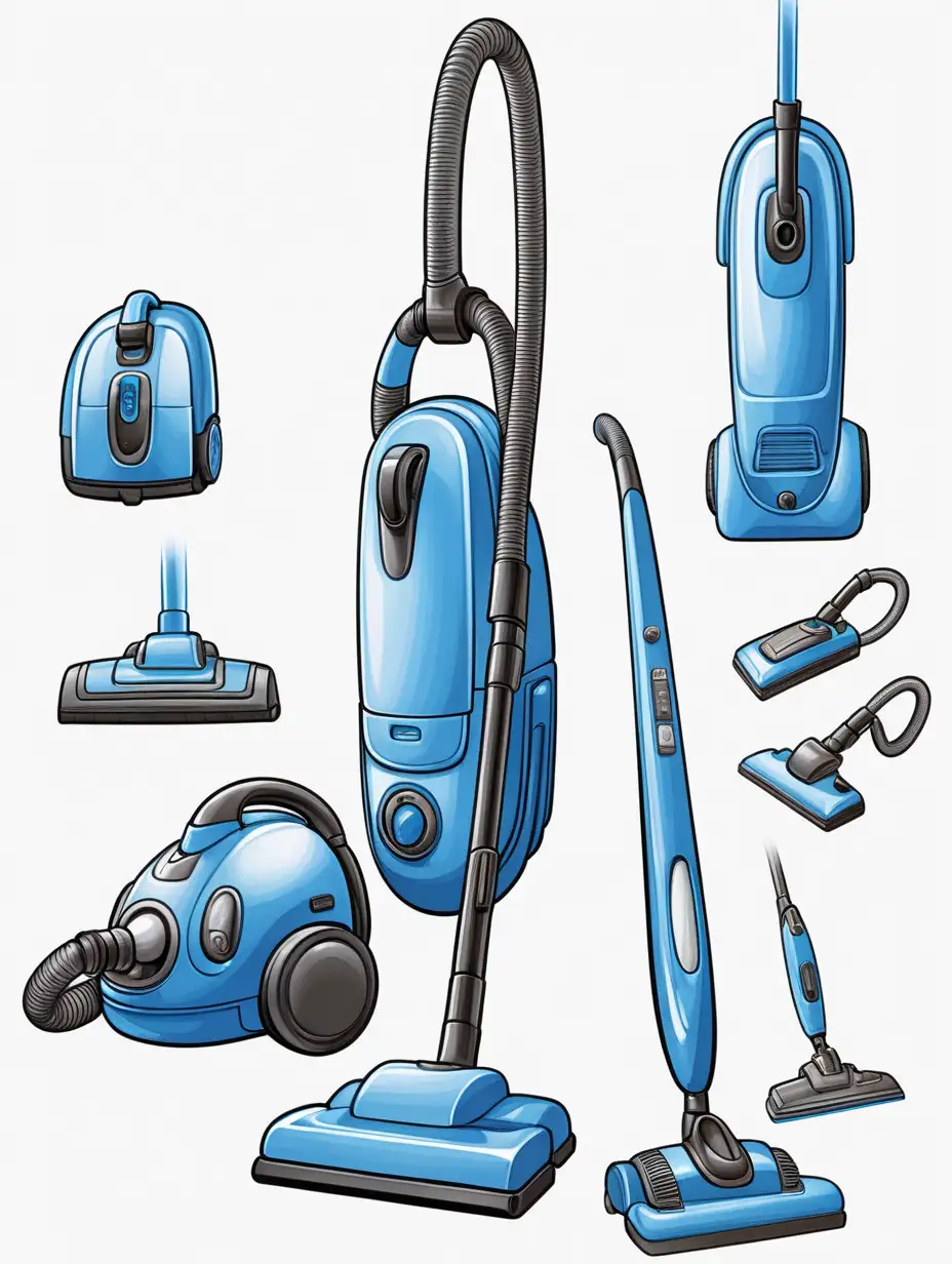 drawing illustration of a blue vacuum on a white background 