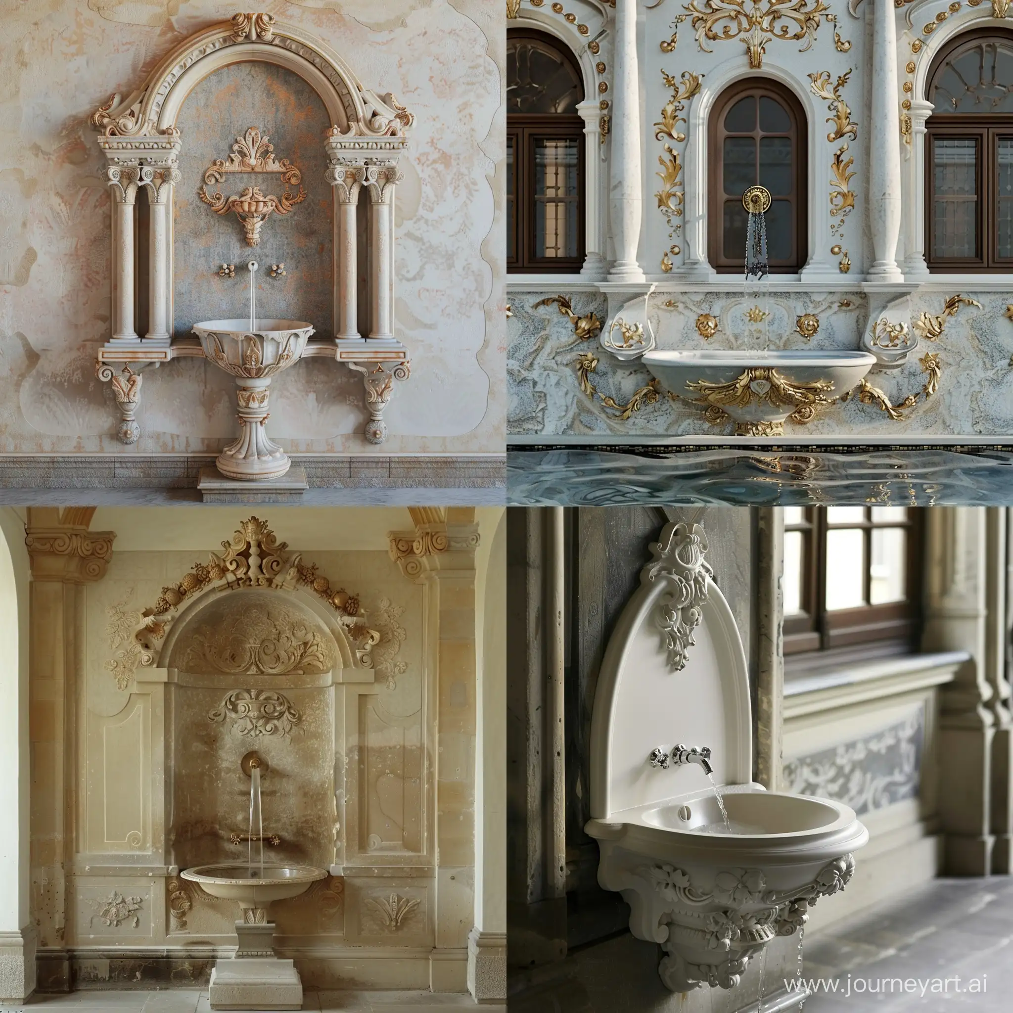Baroque-Fountain-and-WallMounted-Sink-Ornate-Architectural-Elegance