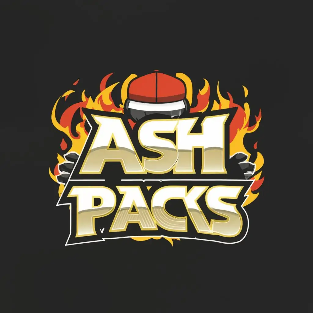 a logo design,with the text "Ash Packs", main symbol:Logo design, with the text Ash Packs with the main symbol of a Pokemon Theme Ash Ketchums silhouette,Moderate,be used in Entertainment industry,clear background