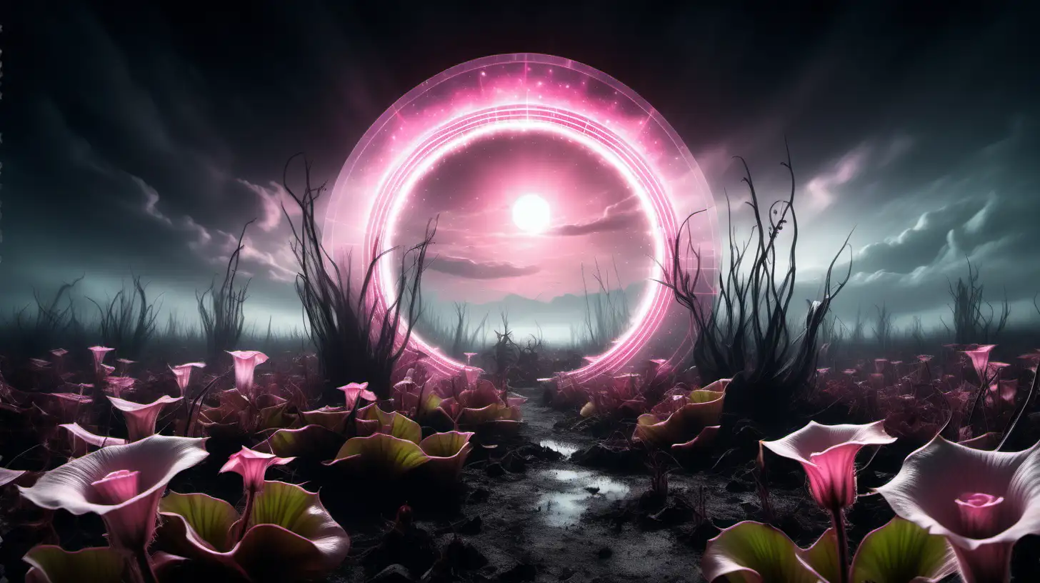 Surreal Holographic Portal in Carnivorous Plant Wasteland