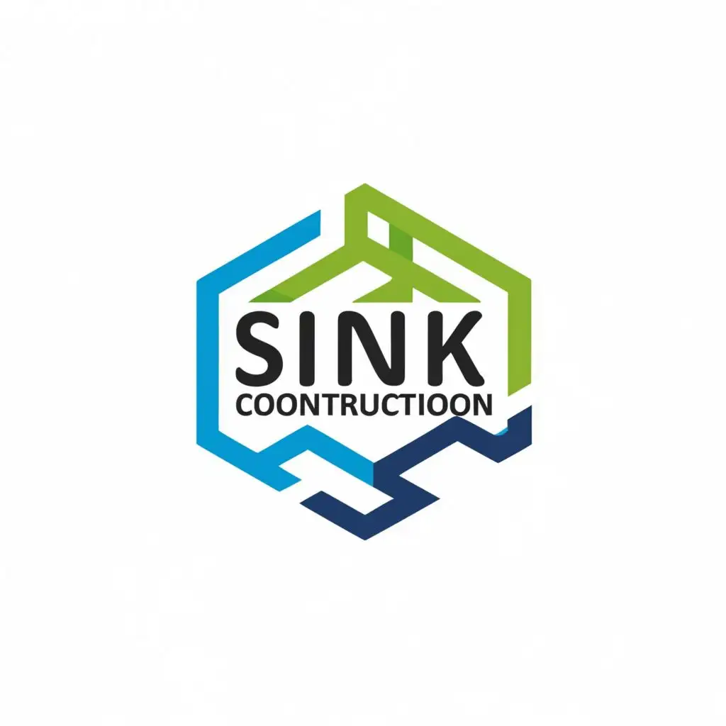 logo, Hexagonal stripped shape, green and blue colours, with the text "Sinyk Construction", typography, be used in Construction industry