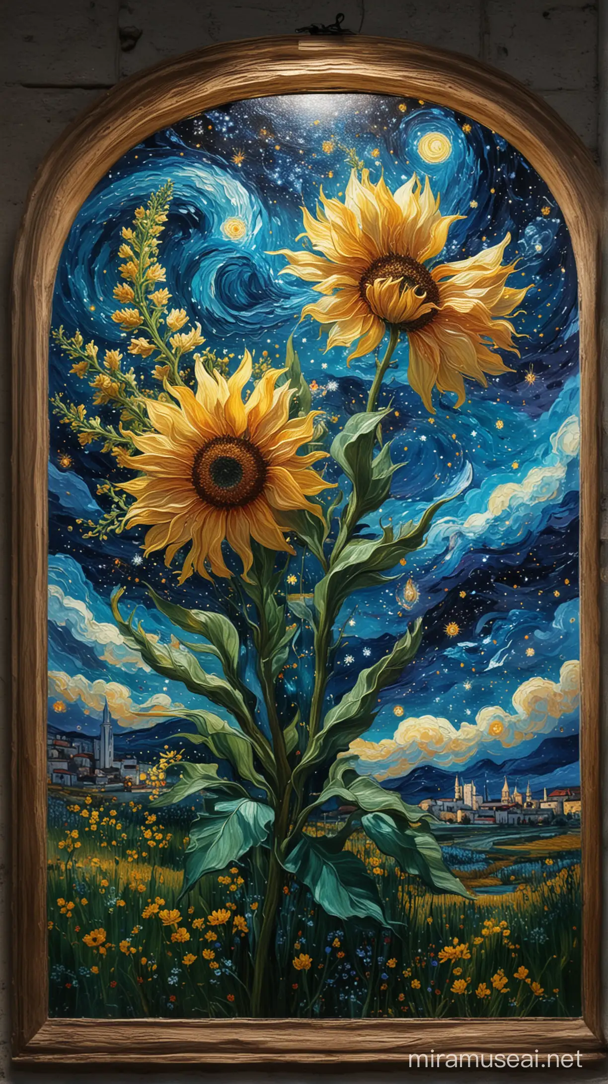 Azerbaijan Sky Galaxy View with Van Gogh Style Angel and Flowers