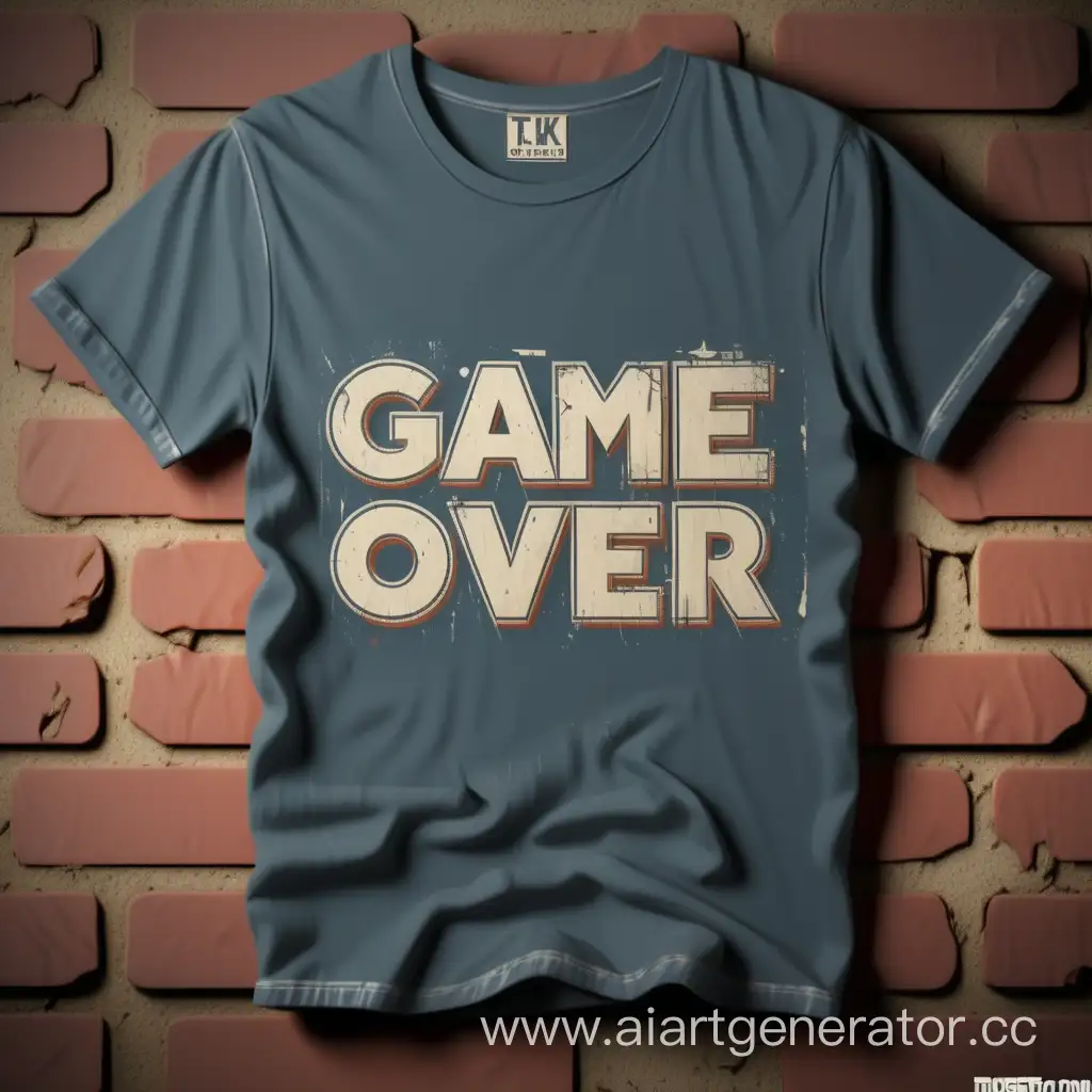"Game Over" with distressed textures and worn-out designs, giving a vintage and worn-in look to the logo t-shirt, high quality, 4k