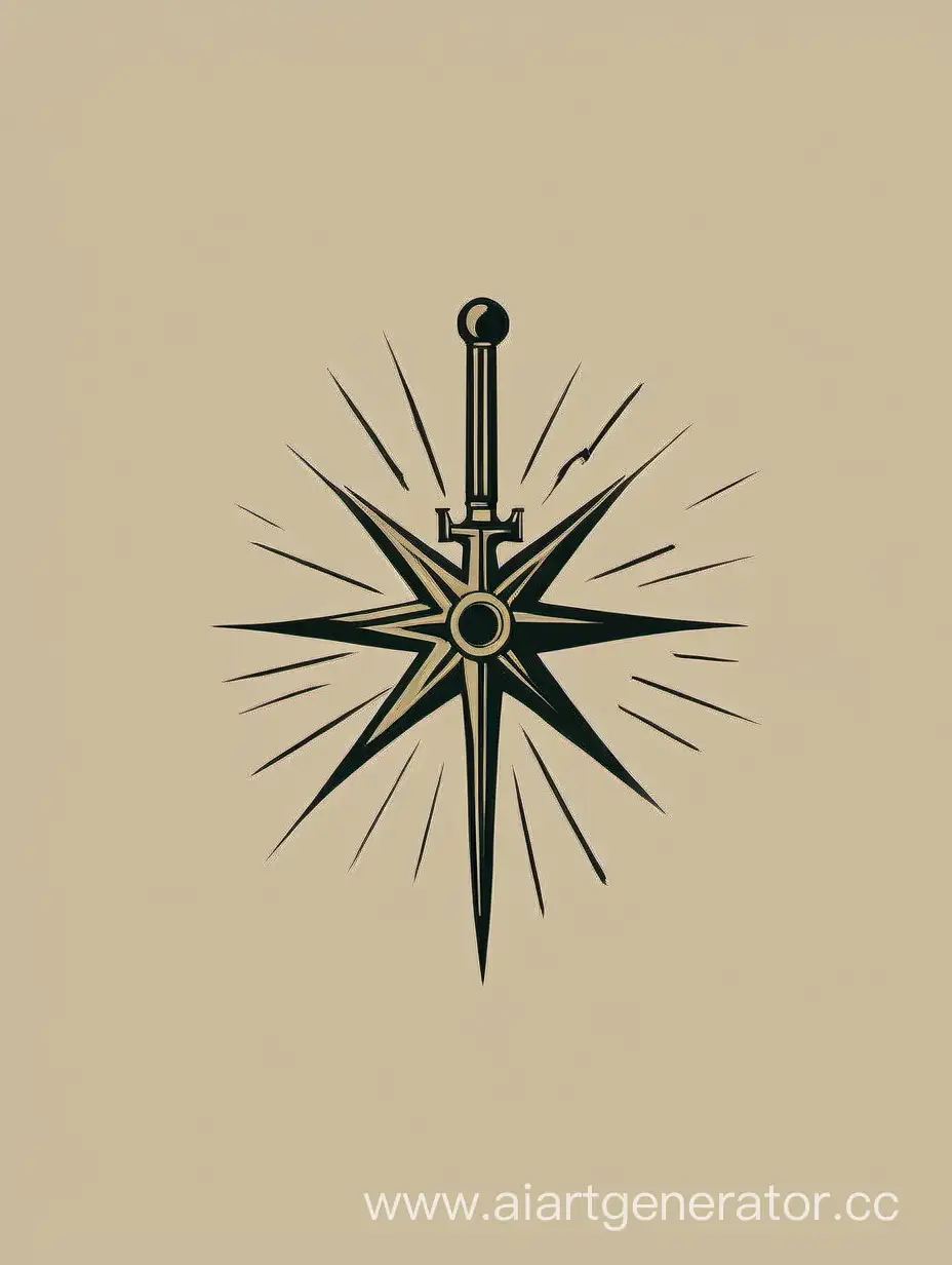 звезда пересекает меч, минометные снаряды, эскиз логотипа, минимализм, цвет хаки