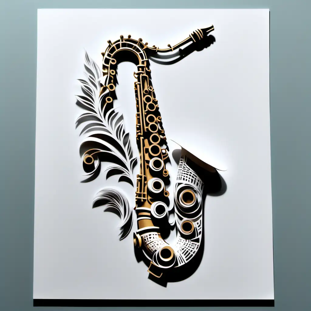 Intricate Paper Cutout of a Saxophone