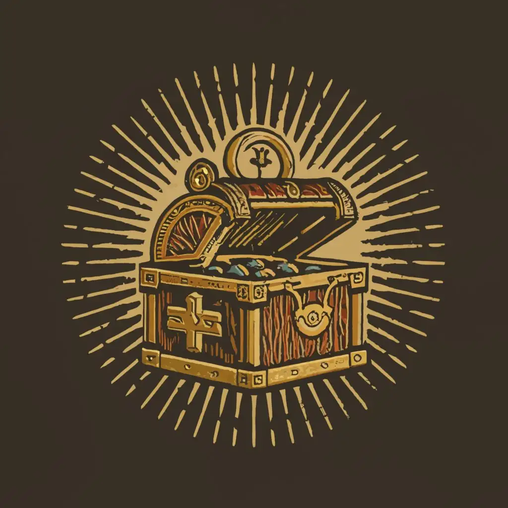 a logo design,with the text "The Treasure Trove", main symbol:"""
Logo Description:

The logo features a stylized treasure chest as the central element. The treasure chest is adorned with intricate artistic flourishes, giving it an elegant and vintage feel. The chest is slightly ajar, revealing a glimpse of the treasures inside, such as antique vases, books, and art pieces spilling out. Rays of light emanate from the chest, symbolizing the excitement and discovery of hidden treasures.

The text "The Treasure Trove" is elegantly integrated into the design, either above, below, or around the treasure chest. The font used for the text is classic yet stylish, complementing the vintage theme of the logo.

Color palette: Rich, warm tones like gold, burgundy, and deep brown can be used to evoke a sense of luxury and nostalgia.
""",Moderate,be used in Retail industry,clear background