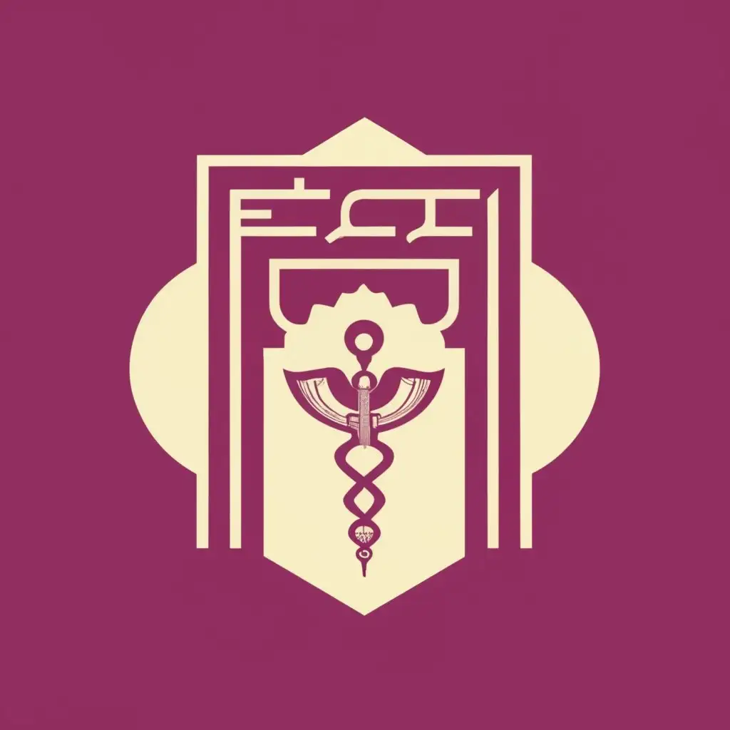 logo, magestic logo of a medicine pharmacy university in Moroccan door books, medicine symbol inside, with the text "FMPR", typography, be used in Education industry