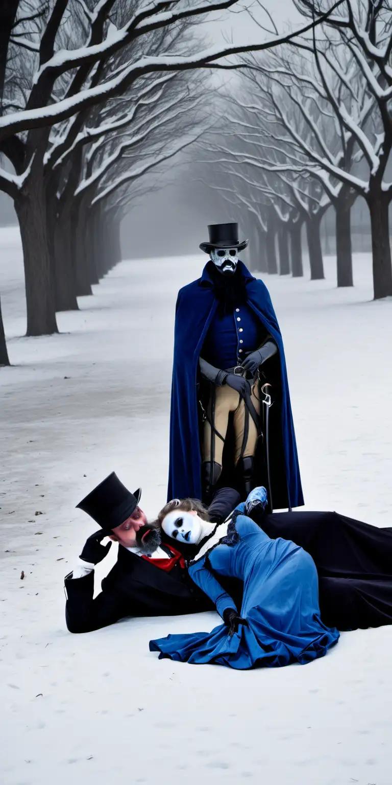 Eerie Encounter Bluebeard and the Fallen Equestrian Woman in Snow