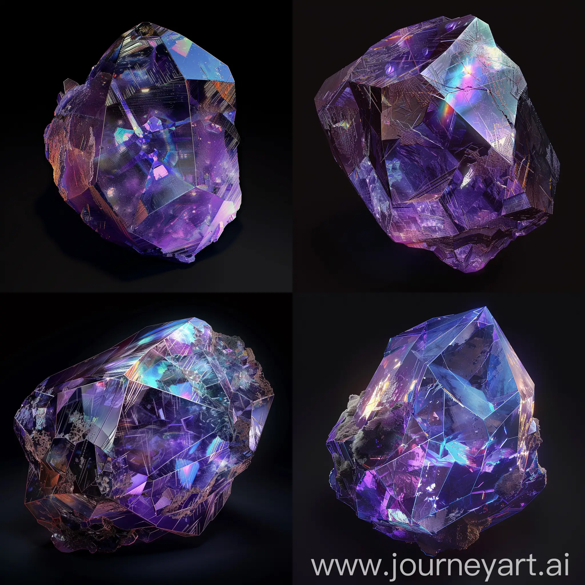 Spectacular-Deep-Purple-Crystal-with-Refracted-Rainbow-Spectrum-on-Black-Background