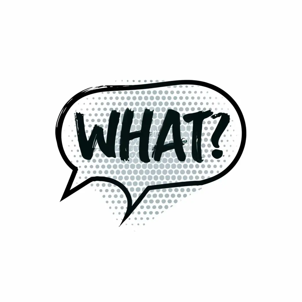 a logo design,with the text "comic speech bubble with text "what?"", main symbol:comic speech bubble with text "what?",Moderate,be used in Entertainment industry,clear background