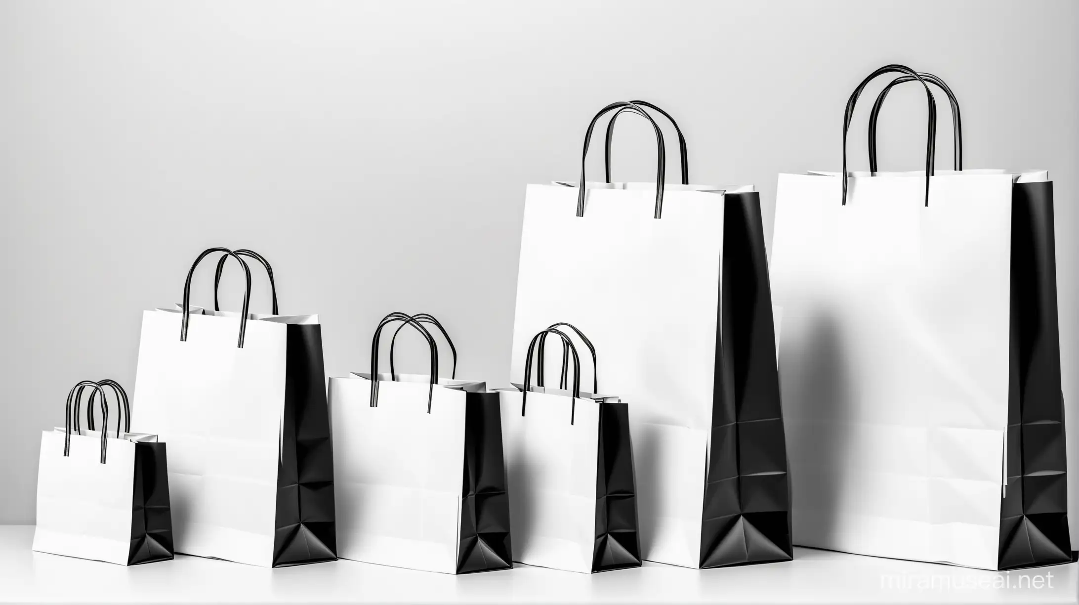 several sizes paper bags only on black and white white background