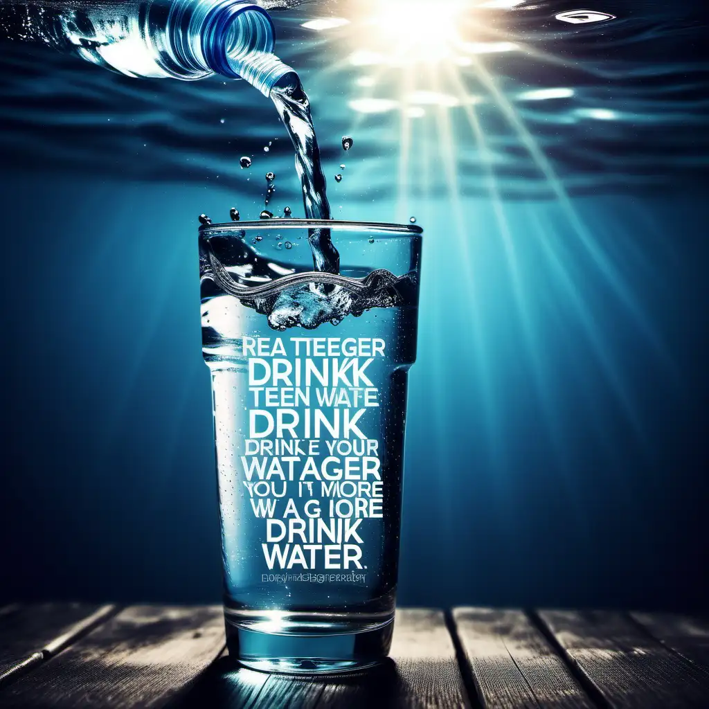 create a inspiring picture with a famous  readable qoute to make teenager drink more water