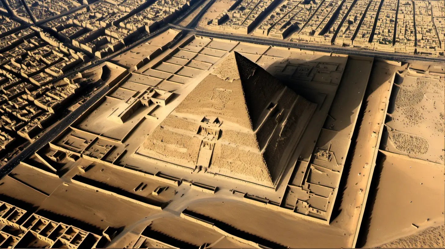 The satellite perspective provided by MassGIS allows for a detailed view of the [Giza Necropolis, closer view] The Great Pyramid (centred)  --s 150 --ar 16:9 --style raw --v 6.0"