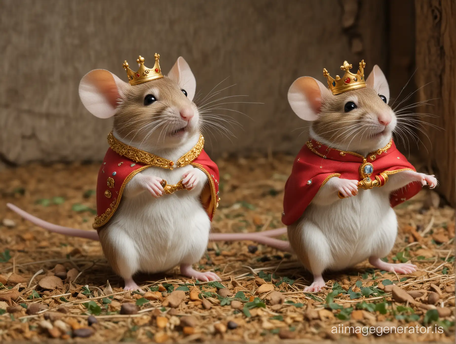 the King of Mice and the queen of mice happily scurry away together.