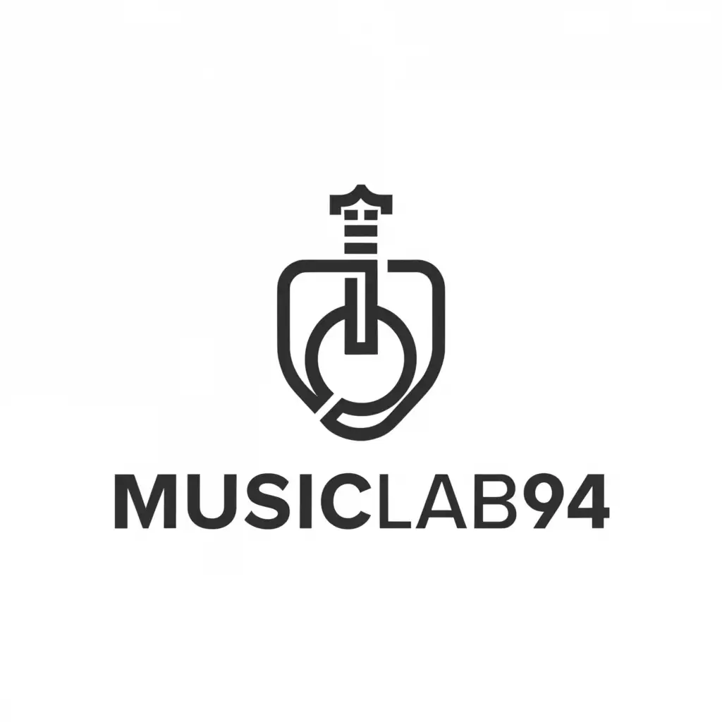 a logo design,with the text "MusicLab94", main symbol:guitar,Minimalistic,clear background