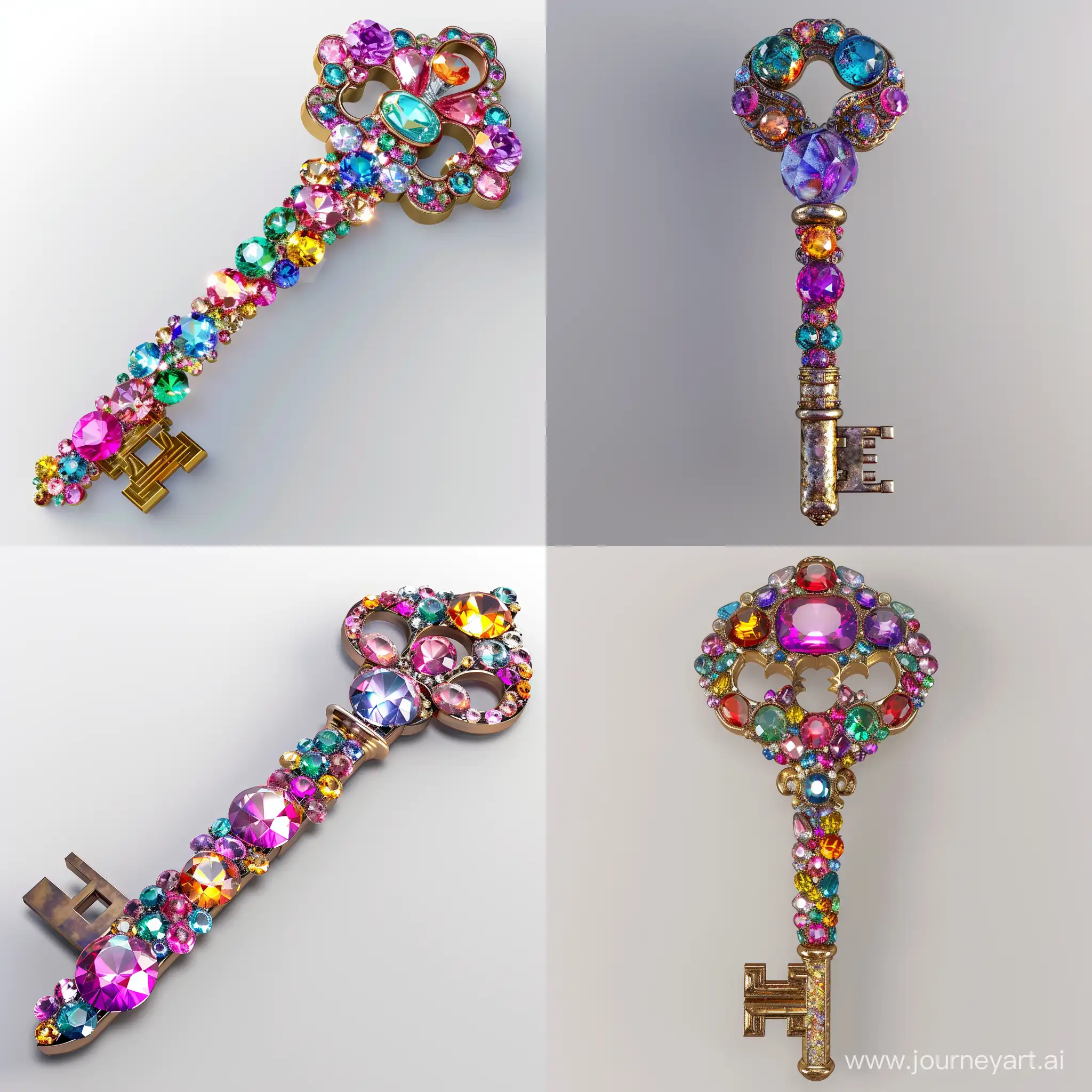 a crystal key decorated with colorful gems!!!!!!!((masterpiece)), ((beste-Quality)) , highly detailed,, highest detail, ah high_Detail, coloring, beautiful, HDR, Photorealistic,medium sharpness , octane rendering