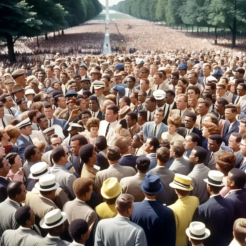 Vibrant Crowd Marching in the 1963 March on Washington