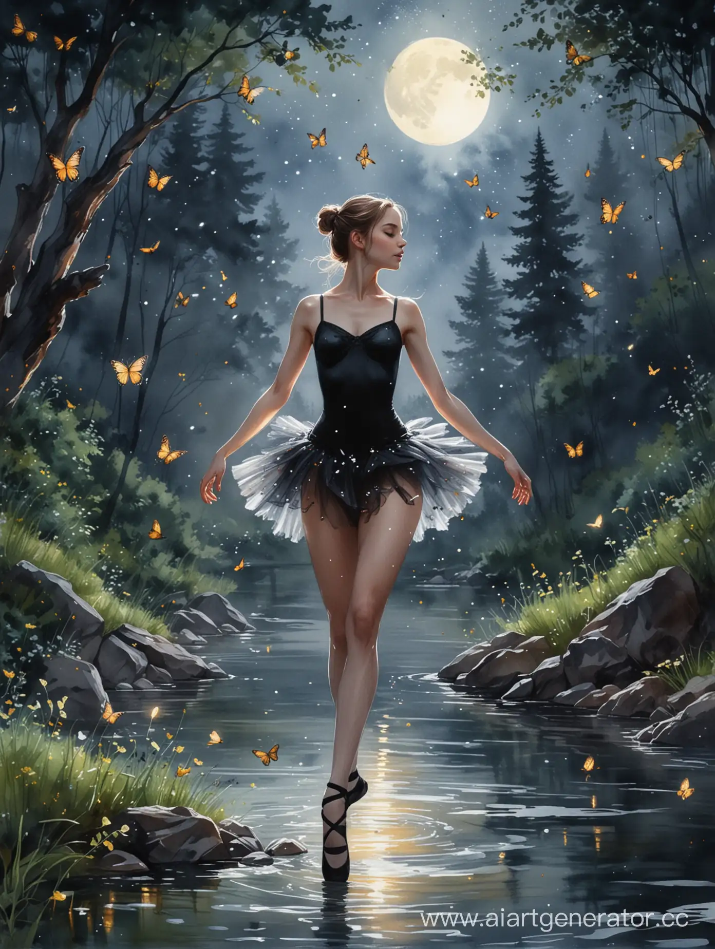 Graceful-Ballerina-Dancing-Amid-Night-Butterflies-by-the-Mountain-River