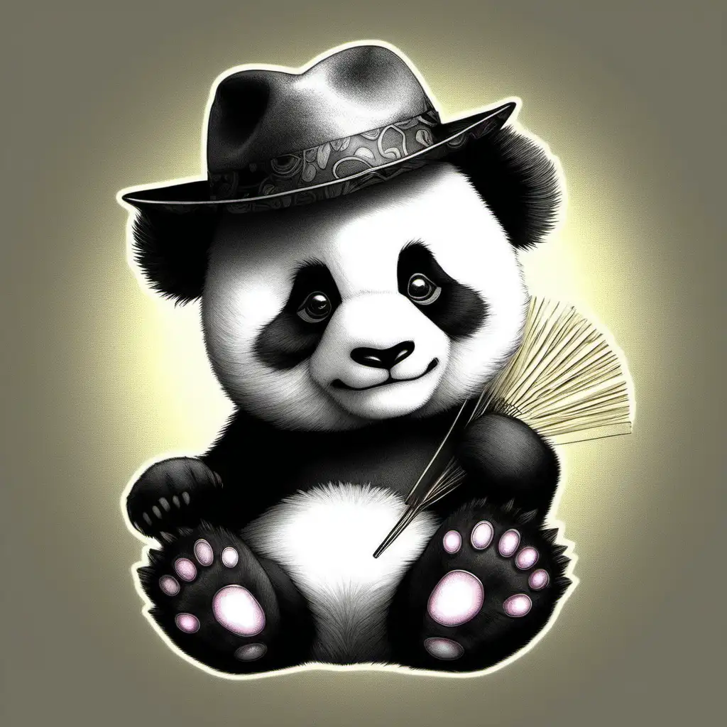 cute panda wearing a hat, digital collage, Charbon Velour --uplight